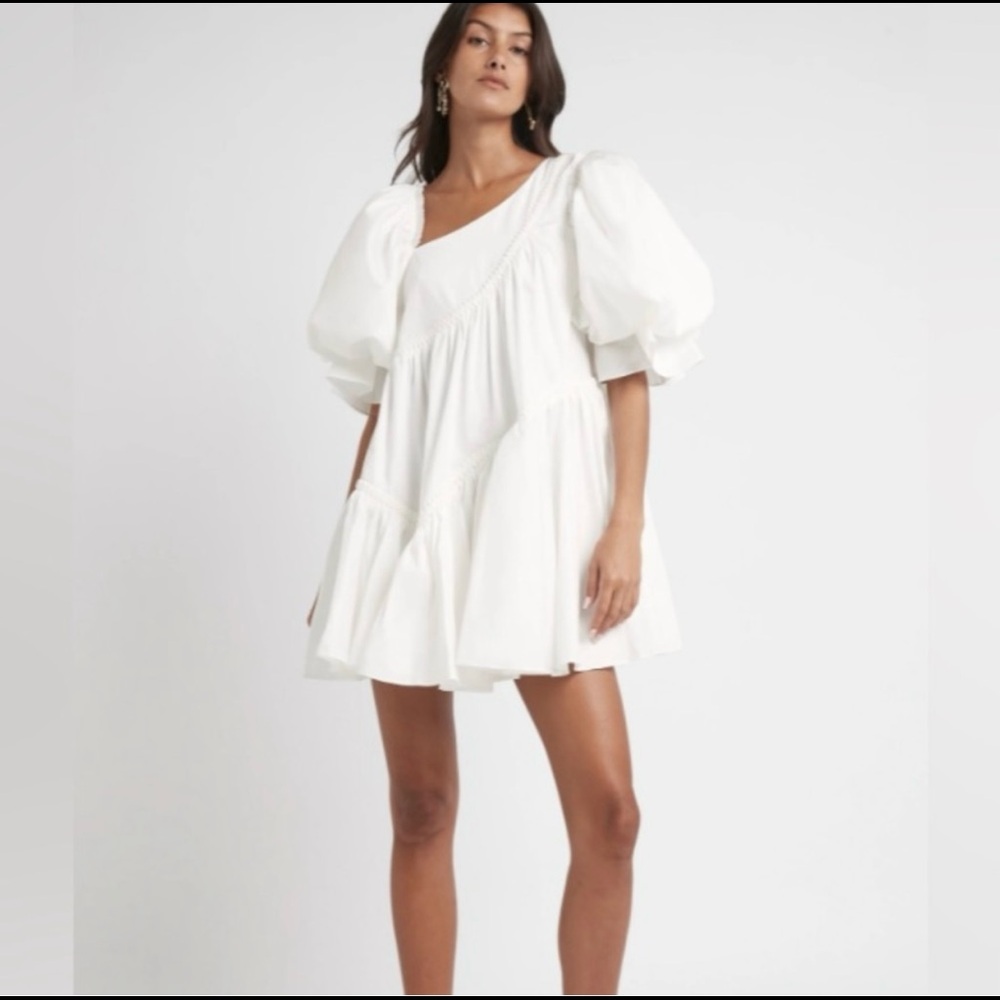 Aje Casabianca Braided Asymmetric Puff Sleeve Mini